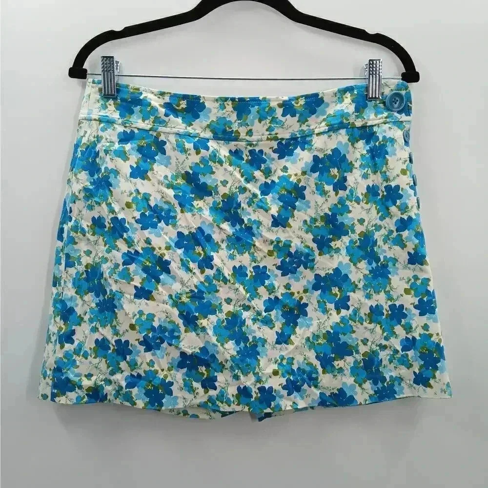 Ann Taylor Floral Mini Skirt in Blue and White